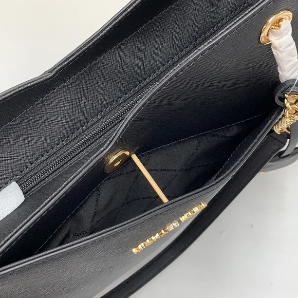 MICHAEL KORSJet Set Large Saffiano Leather XCHAIN Shoulder Bag BLACK COLOR